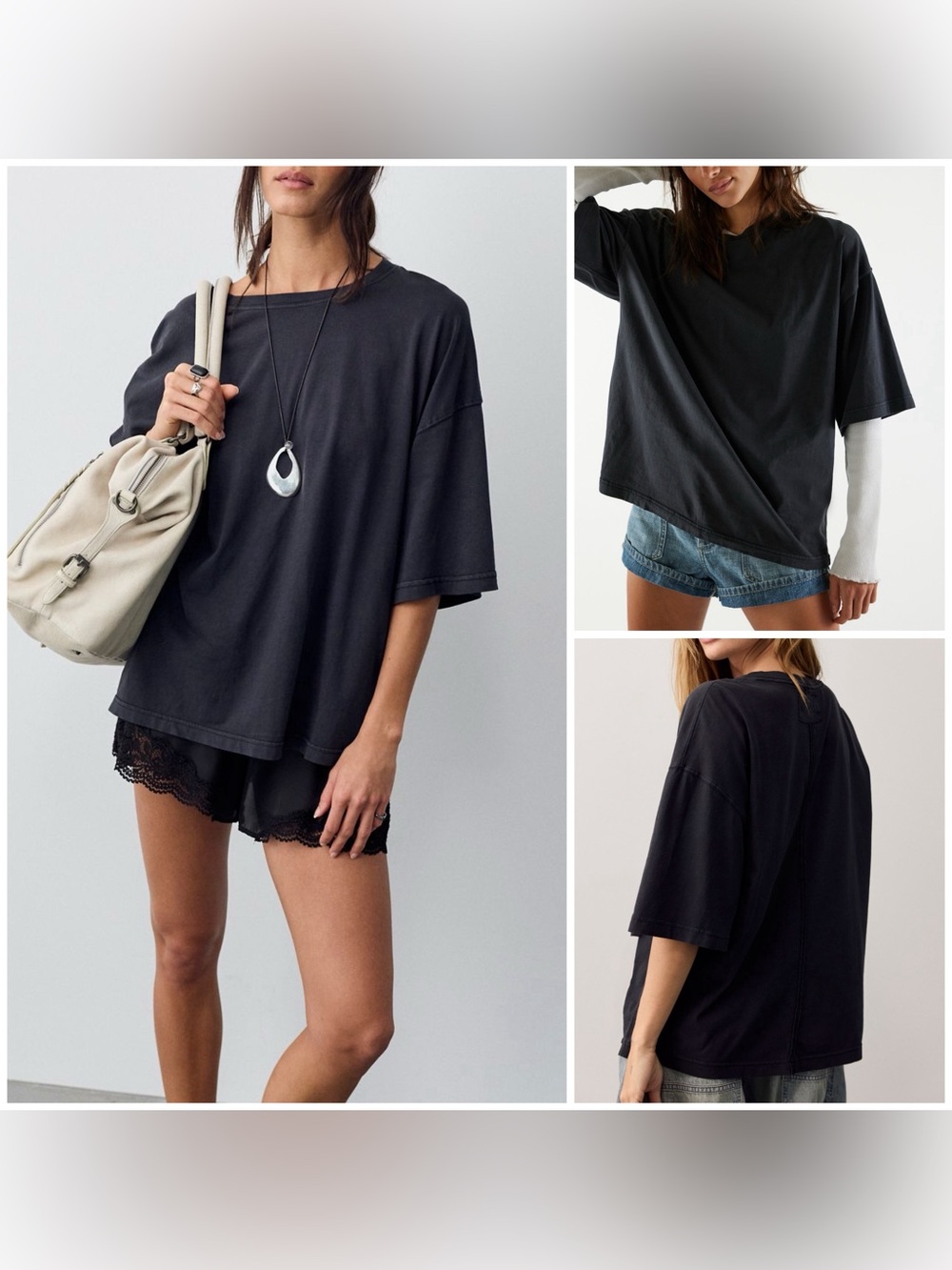 NWOT Free People We The Free Perfect Oversized Tee - black - Large